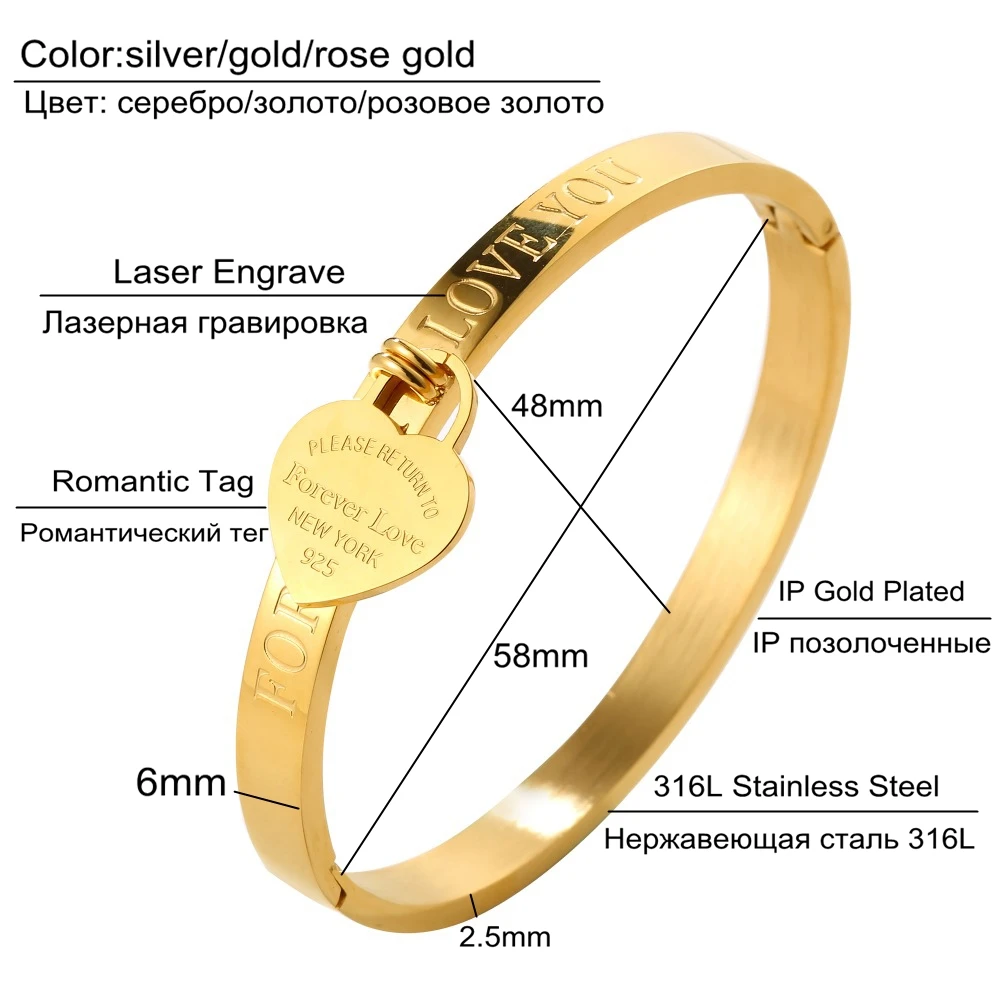 Женский браслет JOVO Pulseira из нержавеющей стали 316L с золотым Foreve Love Heart