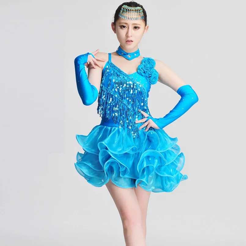 Женское платье-смокинг для латиноамериканских танцев белое/синее платье с