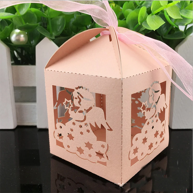 50 шт. коробка в форме ангела с лазерной резкой предродительная лентой для