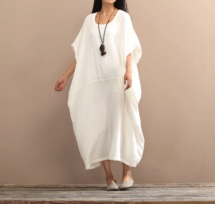 Женское свободное платье из хлопка и льна однотонное винтажное летнее большого