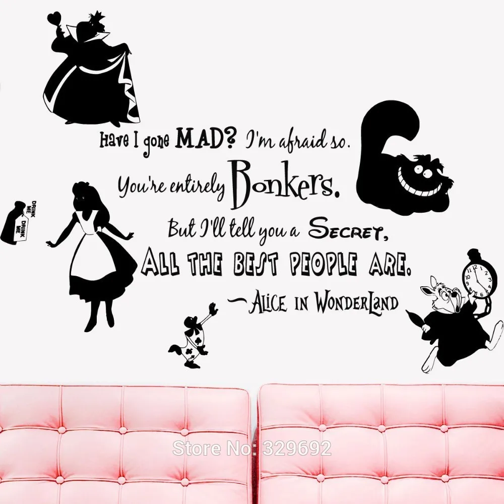 Виниловая наклейка с часами и кроликом из мультфильма Alice in Wonderland для домашнего
