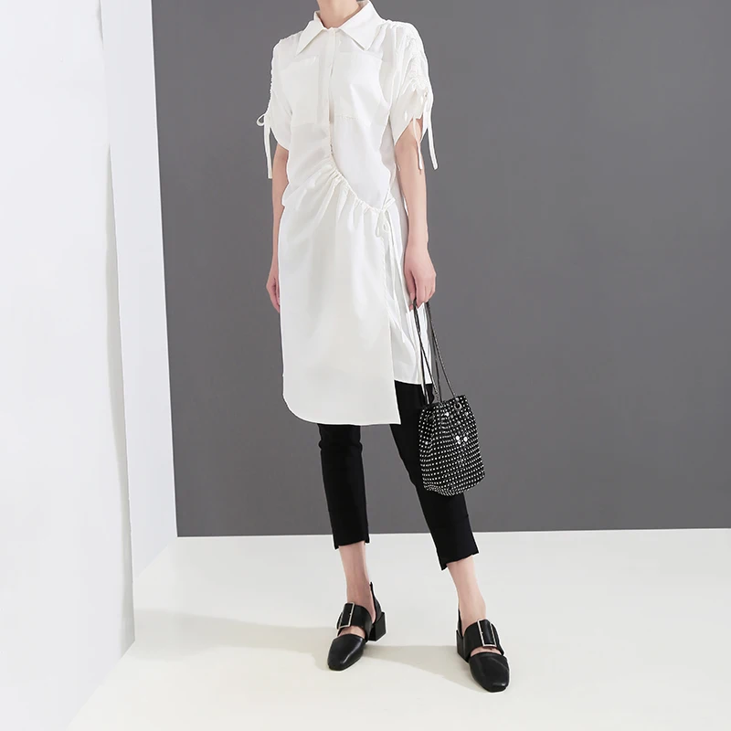 New 2019 Korean Style Women Solid White Summer Blouse Shirt Short-Sleeve Irregular Hem Ladies Casual Informal Blouses 5252 |