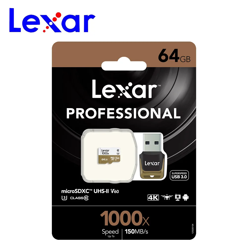 Lexar sd карта 150 МБ/с./с 64 Гб 128 ГБ 32 256 4K SDHC U3 V60 высокоскоростная TF памяти с кардридером