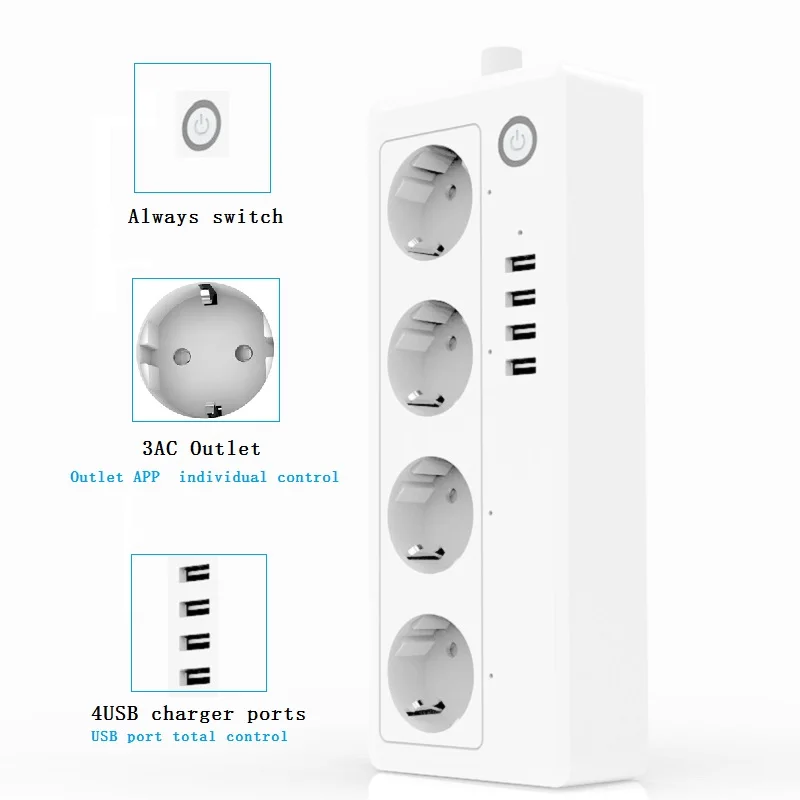 Smart Wifi Power Strip Surge Protector Extension Socket 3AC UK/US/EU Outlet 4 USB Port Voice Control for Alexa Google Home Timer |