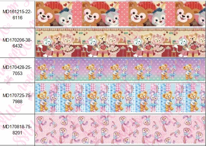 

16mm-75mm Cartoon Series Cute Bear Printed Grosgrain/Foe Ribbon Geometric Patterns DIY Hair Band Gift Bowknots 50yards/roll