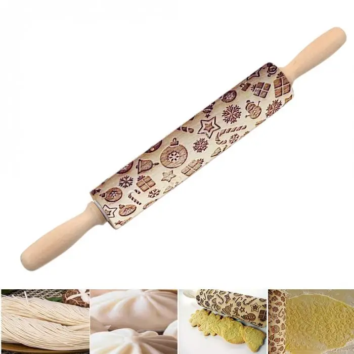 Christmas Gift Pattern Embossing Rolling Pin For DIY Kitchen Gingerbread Cookies TN88