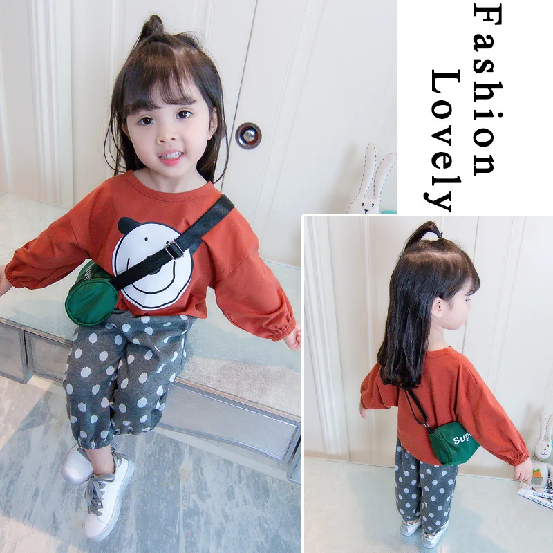 Детский Повседневный костюм для девочек свитер с рисунком медведя и штаны 2