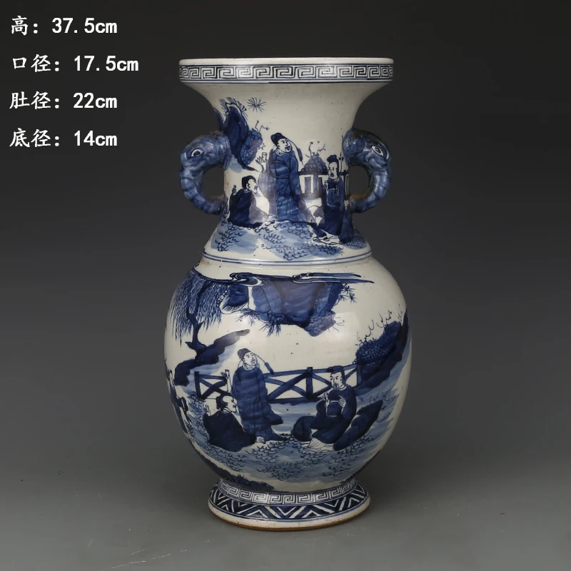 

Античная фарфоровая ваза QingDynasty, голубая бутылка с изображением персонажа, ручная роспись, украшение, коллекция и украшение, бесплатная доставка