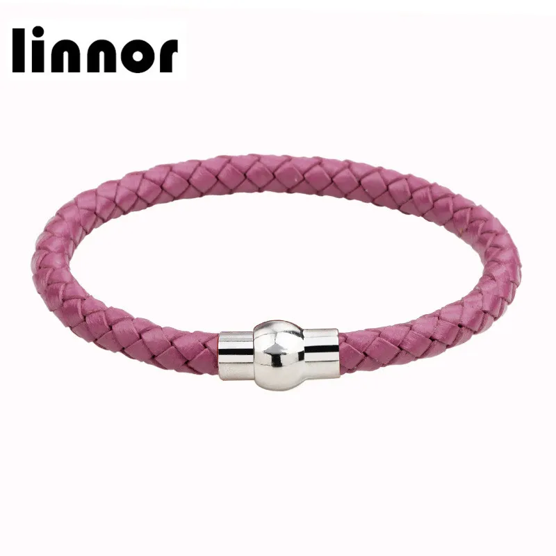 Linnor Мода 5 цветов кожаный плетеный браслет простой магнитный с пряжкой для