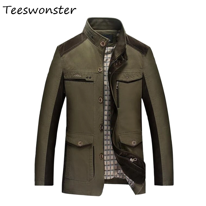 Мужские 2017 Военное Дело плед печатных Кнопка молнии Стиль хлопковая куртка