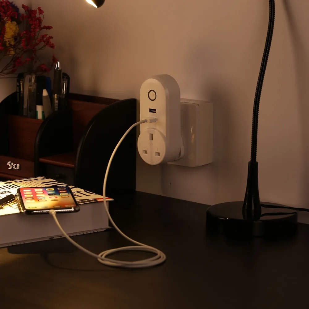 Умная розетка Великобритании с 2 USB зарядным устройством, Wi-Fi, управление таймером, функция голосового управления Alexa Echo и Google Home IFTTT