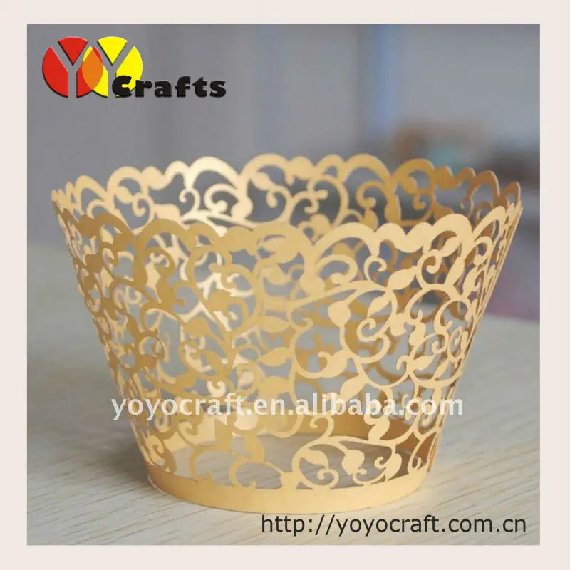 

Various Color Customizable Personalized Paper Cupcake Holder Laser Cut Filigree Cake Wrapper