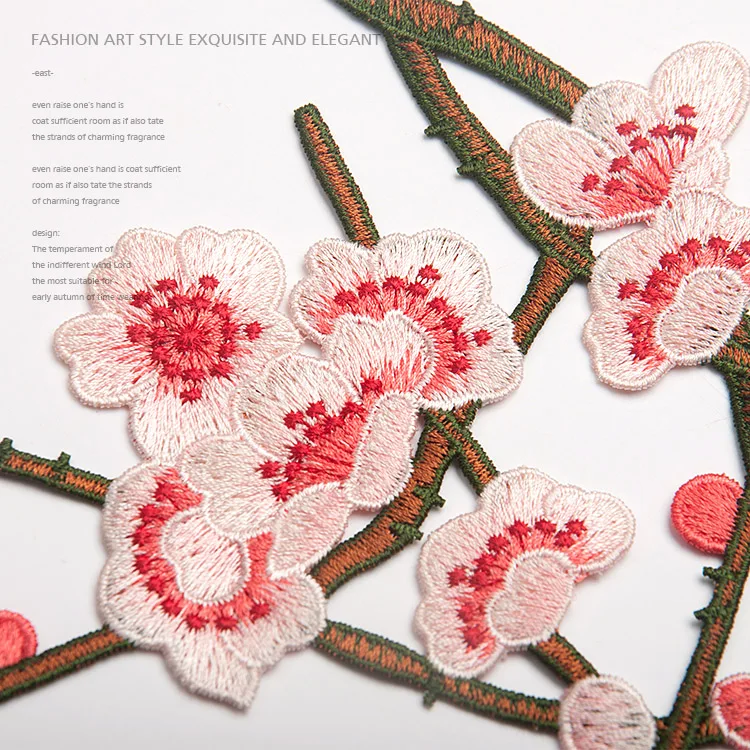 Одежда с цветком сливы и птицами Нашивки вышивкой Кружевные вставки мотивы