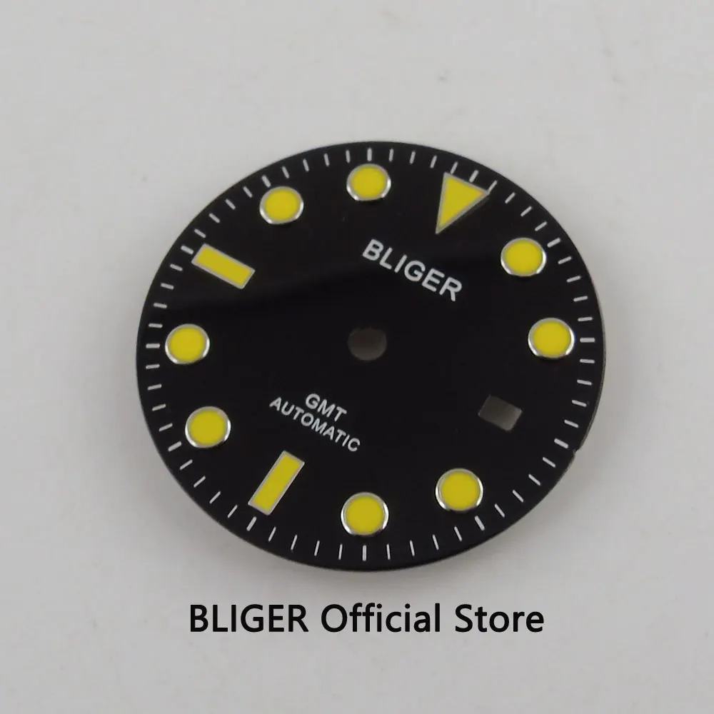 Циферблат BLIGER 31 6 мм черный циферблат желтые цифры отметки даты окна подходит для
