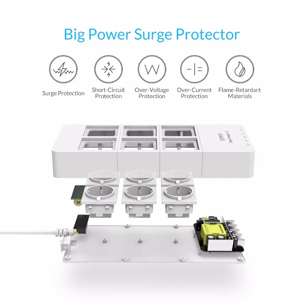 ORICO Smart Power Strip 6 AC 2500W Ports Surge Protection with 5 USB Charger 39W 1.5 Meter Cord | Мобильные телефоны и