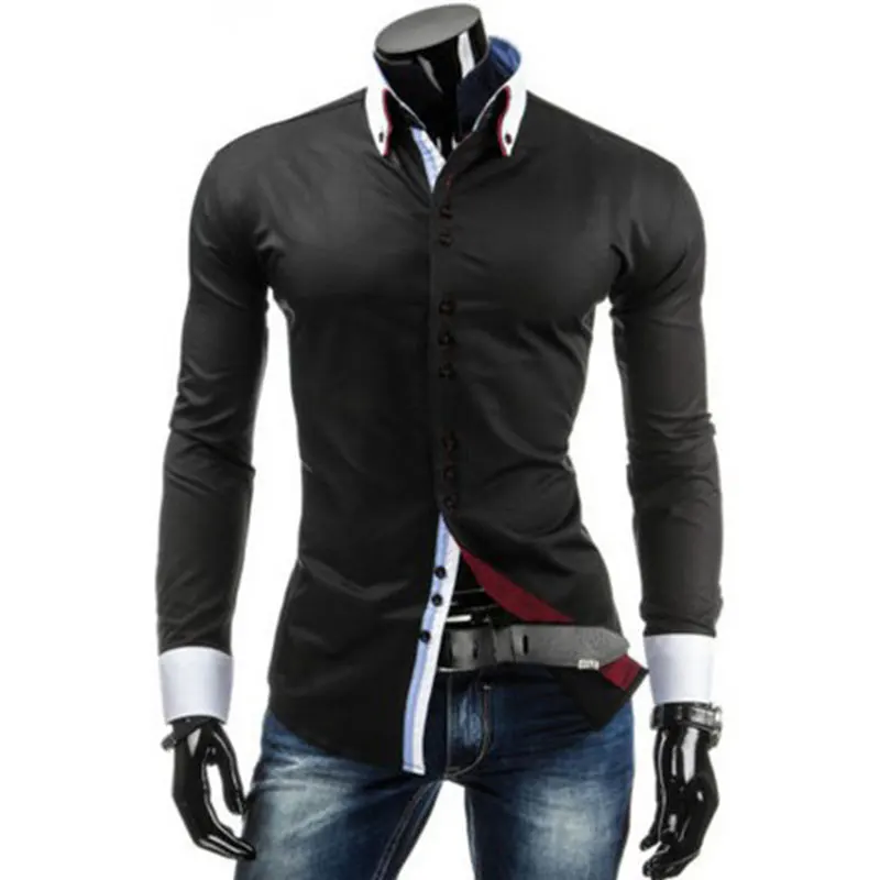 Новинка 2017 года Мужские Рубашки Высокое качество с длинным рукавом Slim Fit Мужская