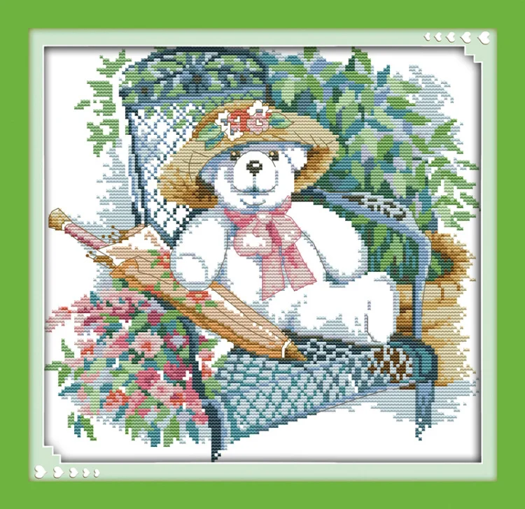 The elegant little white bear flowers painting counted Print on canvas DMC 11CT 14CT Cross Stitch Needlework kits embroider Sets | Дом и сад