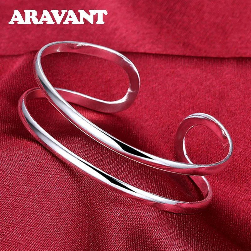 

925 Silver Flat Bangles For Women Wedding Fashion Silver Cuff Bracelet Jewelry Gifts