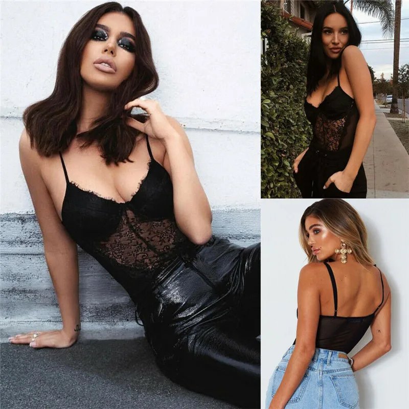 Женский комбинезон с глубоким v образным вырезом на шнуровке летний Облегающий без рукавов 2019|Боди| |