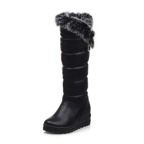black shoes Gdgydh/Сапоги до колена; Красная Зимняя обувь; теплые женские зимние сапоги; женские сапоги на танкетке, визуально увеличивающие рост, с пряжкой; плюш; Большой размер 42 - Цвет: black shoes