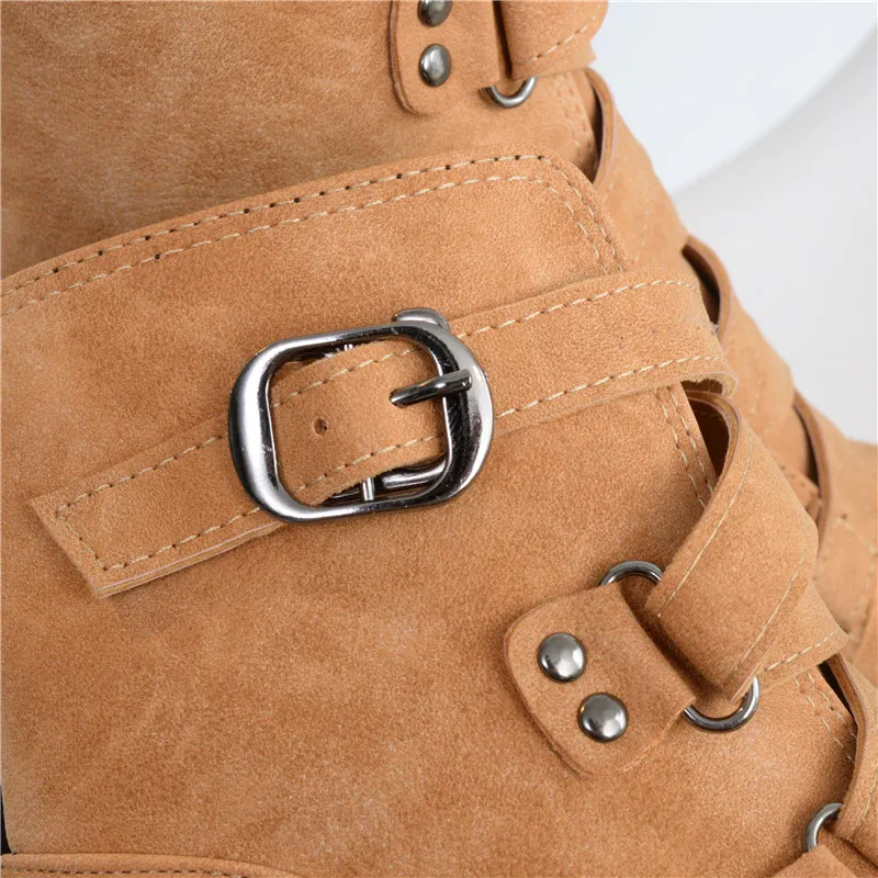 

YMECHIC Fashion Autumn Motorcycle Ankle Boots for Women Platform Botas Buckle Strap 8cm High Heels Black Shoes Woman 2019 New