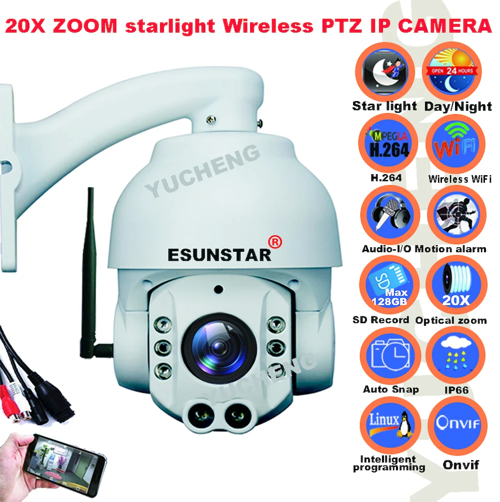 SONY 291 1080 P 2MP 20X зум Беспроводной Wi Fi 100 м ИК PTZ Скорость купольная ip камера Камера sd