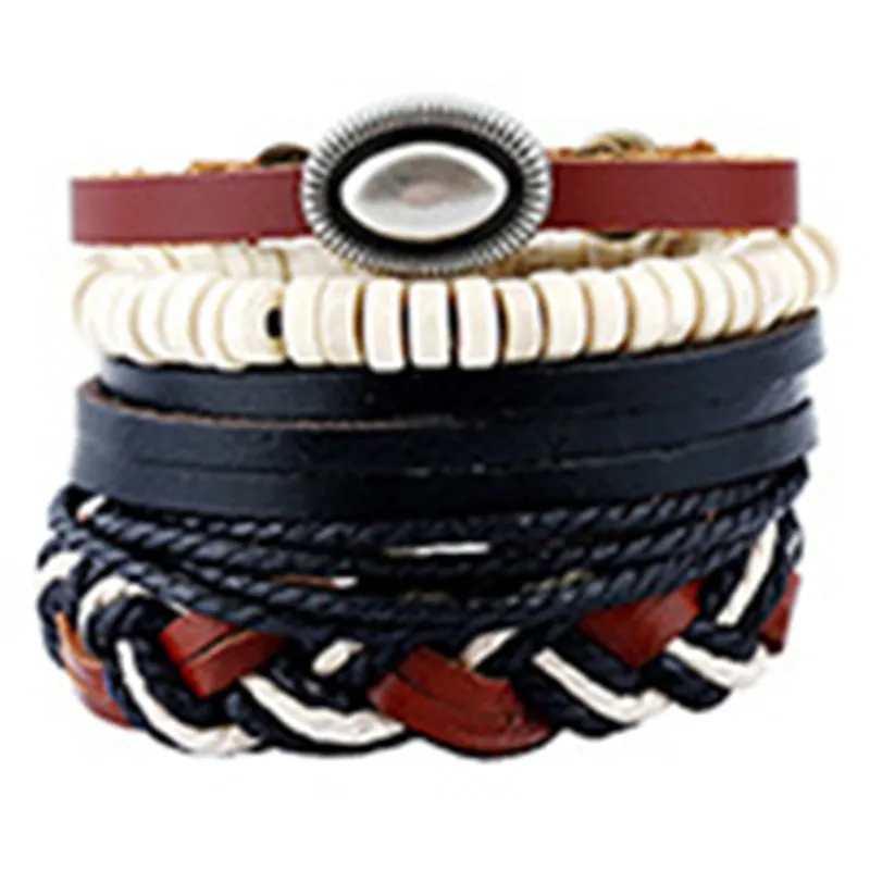 

Vintage Multilayer Leather bracelets for men eye charm Weaving Wooden wing Feather Bracelet men jewelry