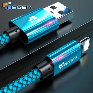 Кабель для быстрой зарядки Tiegem USB Type-C LightingUSB Type-A, 2A, в нейлоновой обметке, 5 цветов