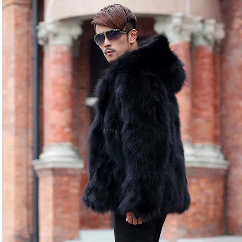 2018 зима осень мужская шуба из искусственного лисьего меха с капюшоном мужские