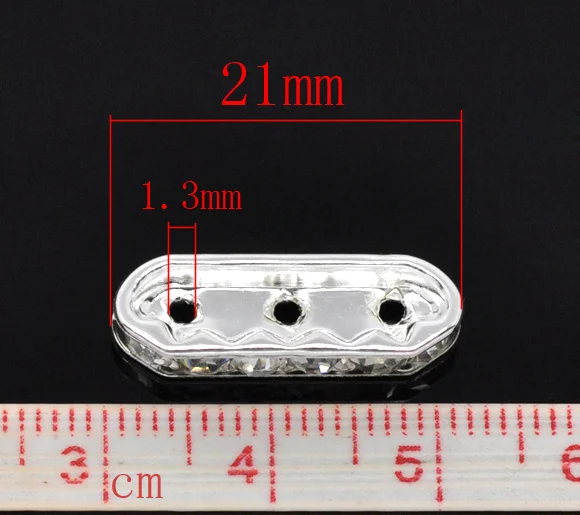 DoreenBeads 30 Стразы серебристого цвета с 3 отверстиями разделительные планки 21x7 5 мм