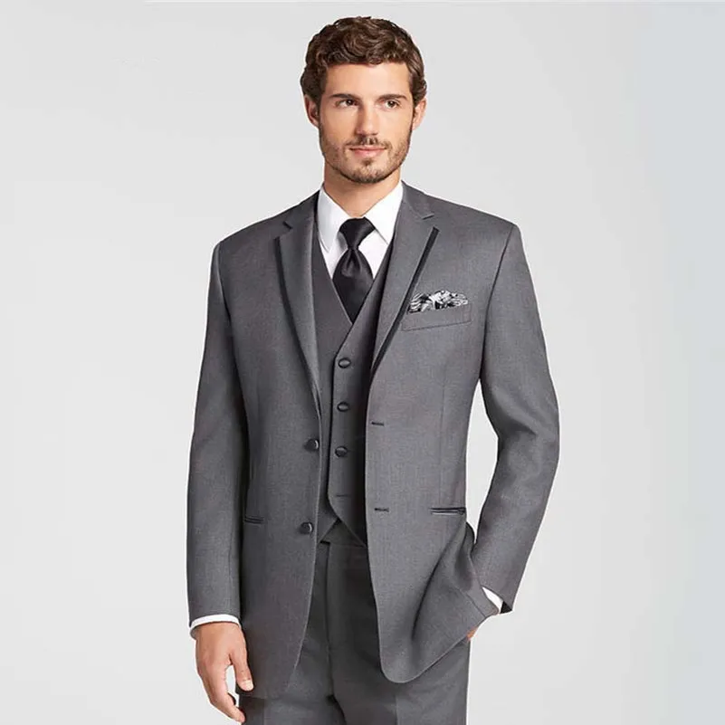 

Deep Grey Men Suits Wedding Groom Tuxedos for men Custom Made Cheap Wedding Suits Prom Party Wear (jacket+pant+vest)