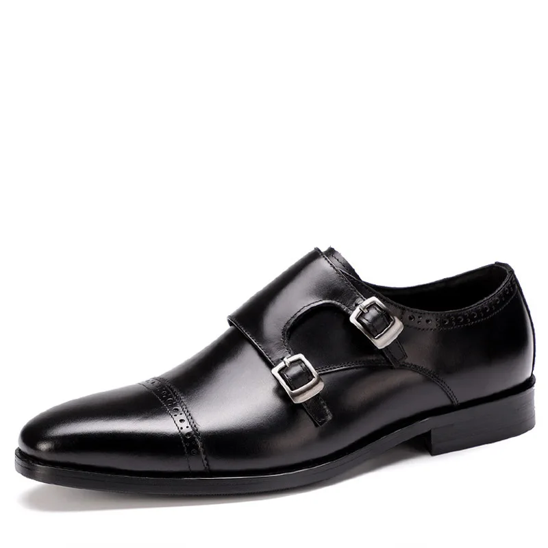 2019 men shoes brand luxury casual Brogue Shoes With Buckle Straps Genuine Leather Black Party Wedding | Обувь