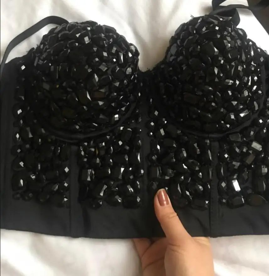 Ручная работа бриллианты жемчуг Bralet Корсеты женские бюстье бюстгальтер обрезанный топ бюстгальтер под свадебное платье жилет размера плюс AW515