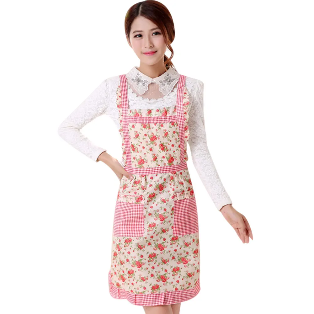 13 Dropshipping Women Apron with Pockets Waterproof Plaid Print Kitchen Double Layer Thick Cloth Home Supplies MDP66 - Цвет: 13