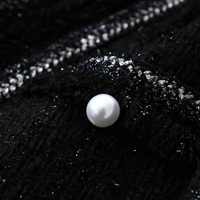 

Autumn Winter New Black Tweed Tassel Jacket Women V-Neck Office Lady Long Sleeve Elegant Slim Short Coat Beading Female Overcoat