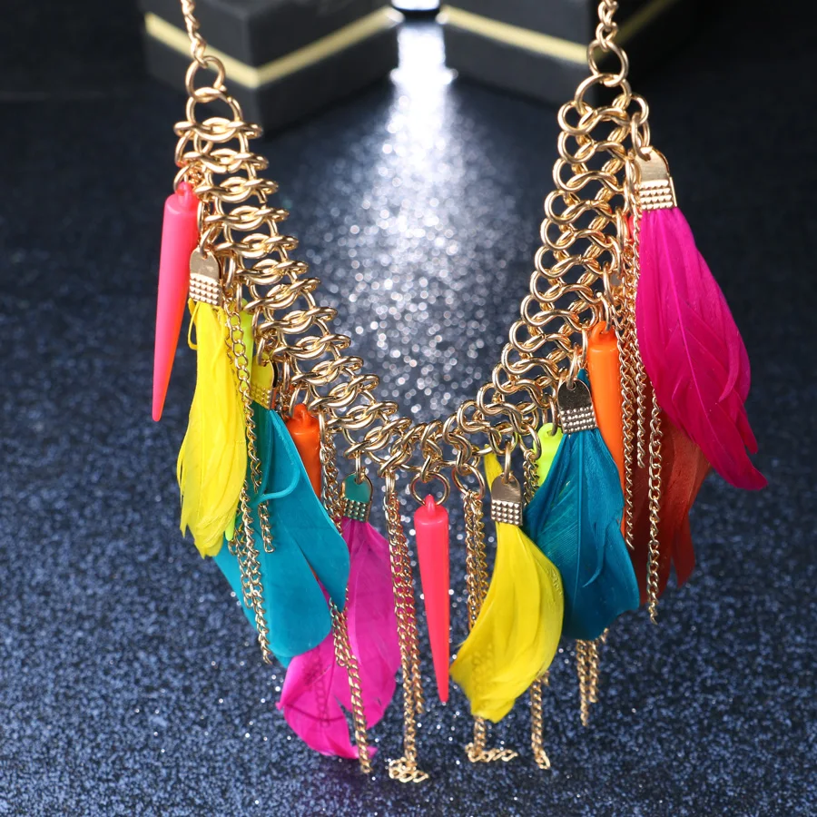 Женские кулоны Kinel винтажные с перьями и кисточками в стиле панк|tassel necklace|fashion