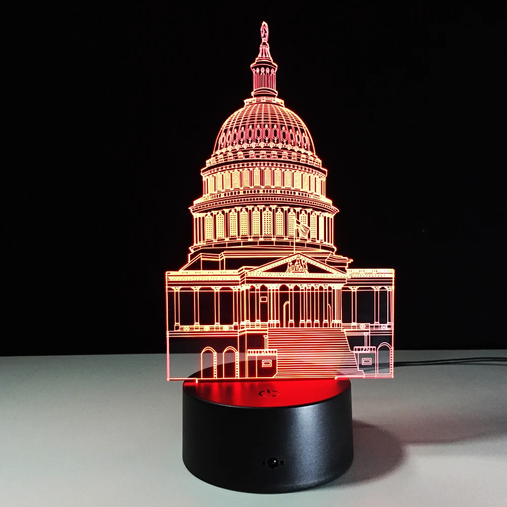 

The White House Colorful 3D Night Lamp Acrylic Laser Carving Art LED Bedroom Bedside Table Lamp Usb 3D Illusion Desk Lamp Deco