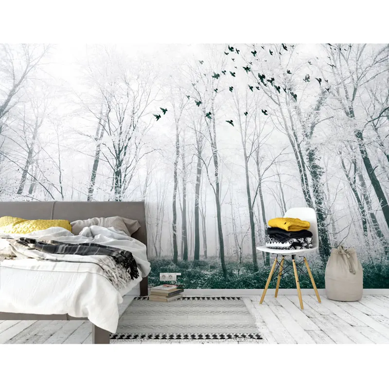 Настенные обои 3D для гостиной спальни ТВ снега дерева леса природа фотообои