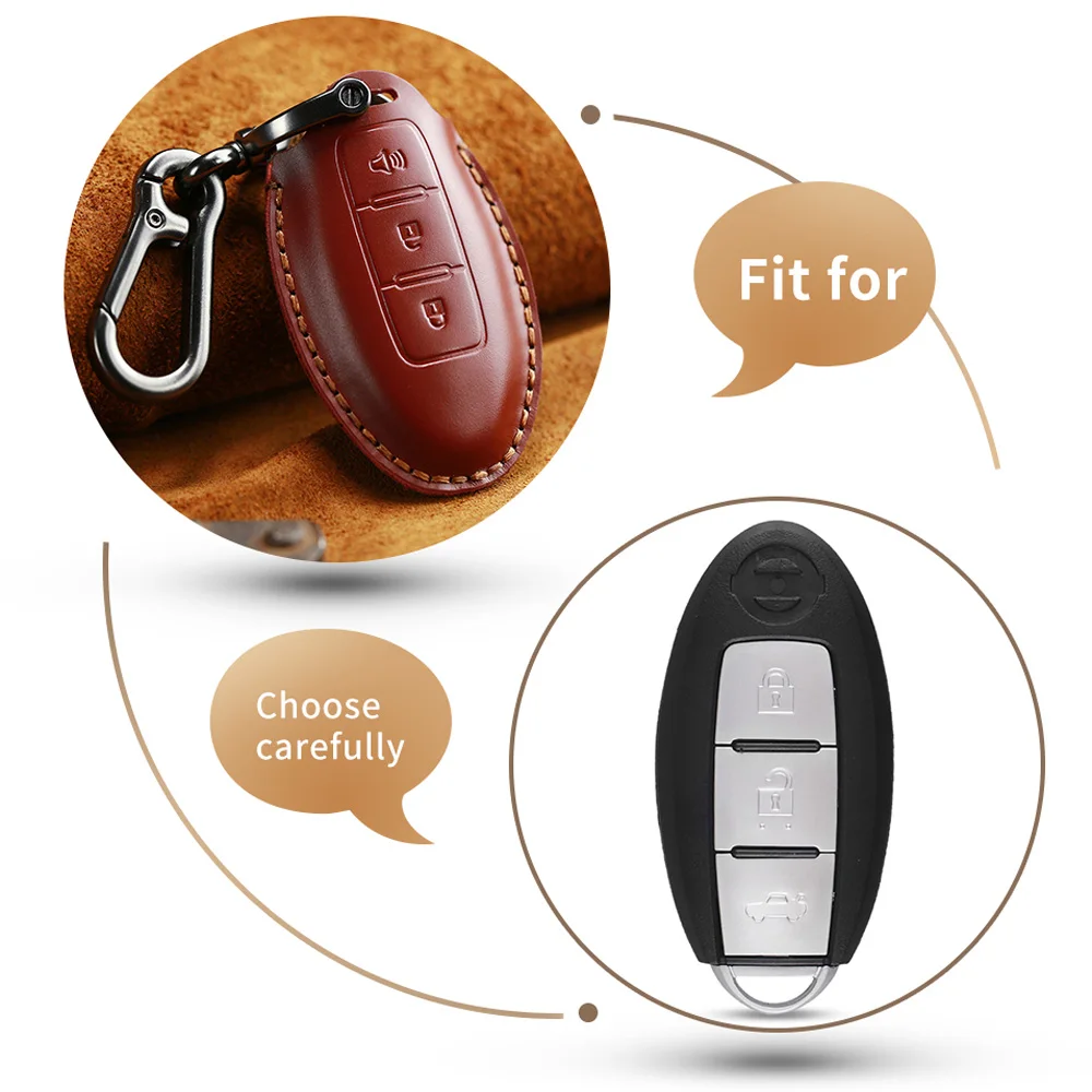 Кожаный чехол для ключей Dandkey Nissan Qashqai Pathfinder Versa Tidda Murano Rogue X Trail Smart Car Remote Key
