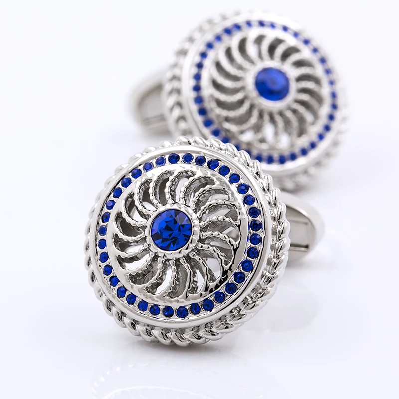 

KFLK brand men's shirts cufflinks crystal jewelry blue buttons for wedding present cuff button 2020 new products free shipping
