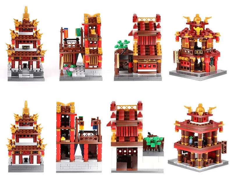 Chinatown City mini street view moc 4в1 Китай Wangjiang башня строительный блок Чайный дом тканевый дом колледж кирпичи коллекция игрушек