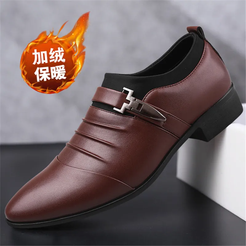 Warm shoes 2 Классические деловые мужские модельные туфли; модные элегантные свадебные туфли; мужские офисные туфли-оксфорды без застежки; Новинка года; Цвет Черный - Цвет: Warm shoes 2
