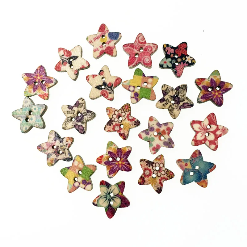 100 шт. звезды смешанных цветов DIY деревянные кнопки для одежды аксессуары