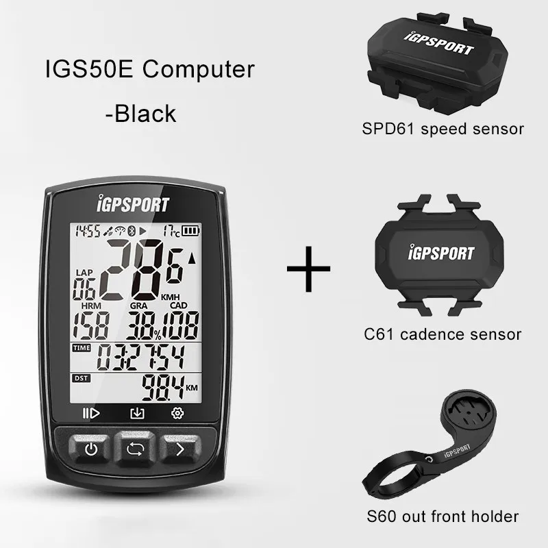I gps порт IGS50E ANT+ велосипедный компьютер Спидометр Секундомер IPX7 водонепроницаемый ANT Bluetooth 4,0 gps Аксессуары для велокомпьютера - Цвет: Black group1