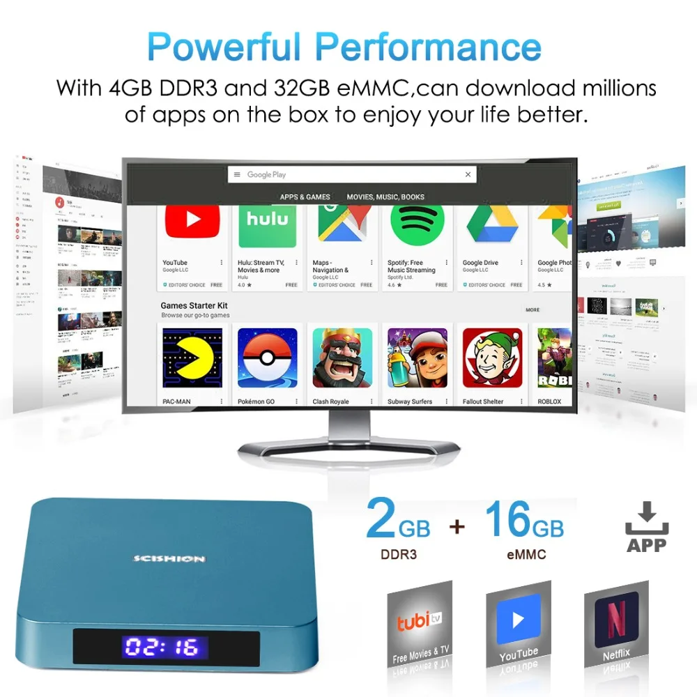 ТВ приставка с голосовым управлением android 8 1 Rockchip 3328 2 ГБ 16 USB 3 0 4 ГГц Wi Fi Bluetooth smart