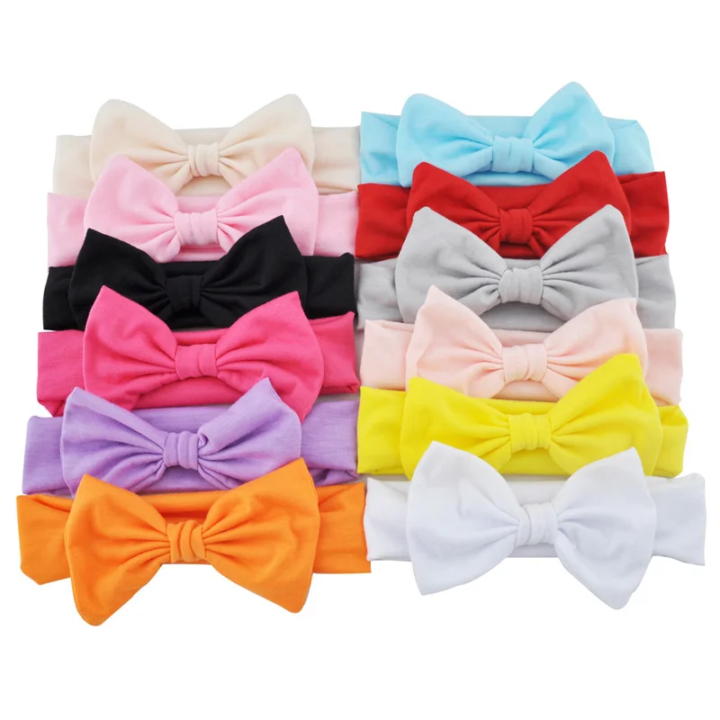 

1Pc 12 Colors Boutique Lovely Girl Solid Cotton Headband Hair Bows Hairdbands For Kids New Born Children Cotton Hair Accessories
