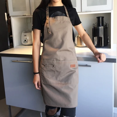 Grey Короткий безрукавный Фартук Кухонный бариста хлопчатобумажные фартуки для женщин и мужчин нагрудник фартук для парикмахера фартуки для кухни кафе пекарни - Цвет: Grey