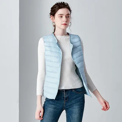 GMPWAT Повседневная однотонная зимняя женская пуховая жилетка модная без рукавов