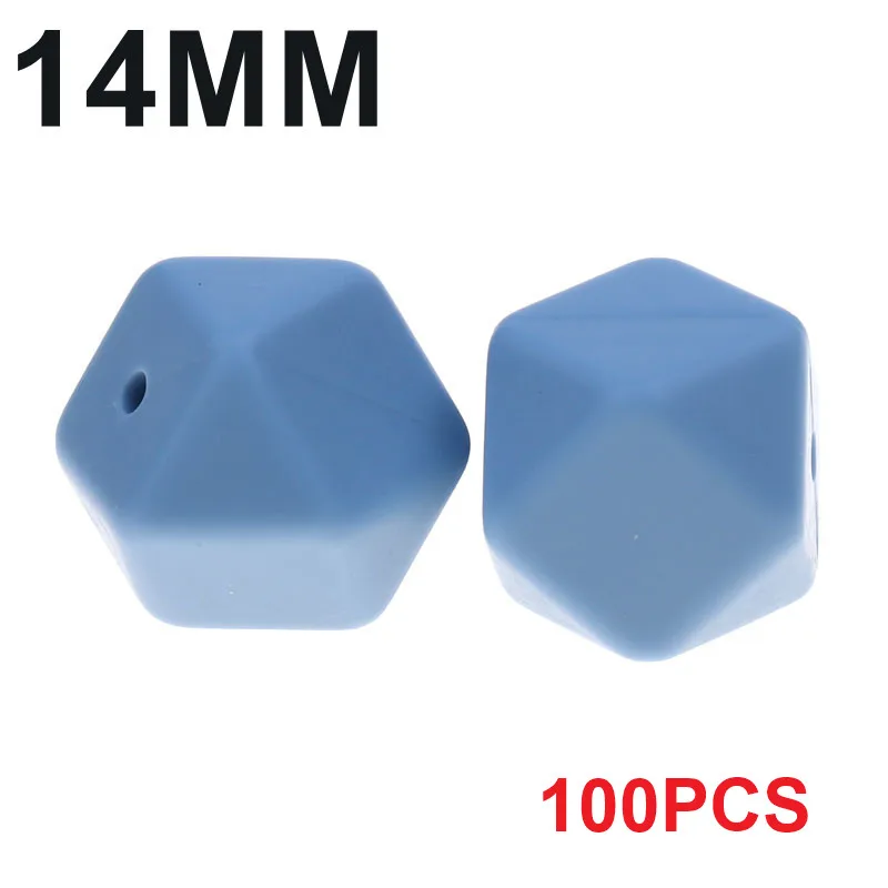 52 Powder Blue Fkisbox, Bpa бесплатно, 14 мм, 100 шт., силиконовые шестигранные бусины, детские жевательные прорезыватели, прорезыватели, ожерелье, соска, цепочка, сделай сам, подарок для малышей - Цвет: 52 Powder Blue