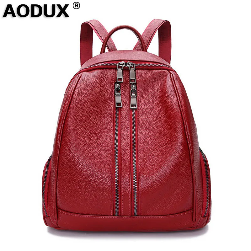 

AODUX 2018 Women's Genuine Leather Backpack Female Backpacks School Bags For Girls Teenagers Cowhide Mochila School Style Bags